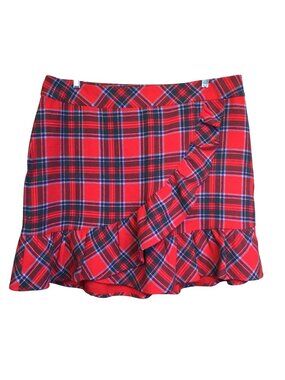 Vineyard Vines Nantucket Lurex Tartan Ruffle Skirt Red Plaid Size 18 Preppy